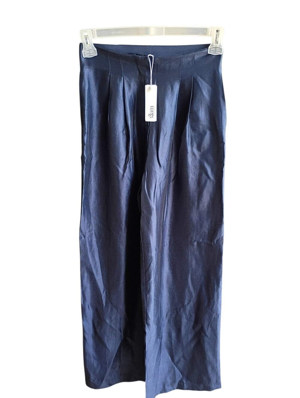 NWT Glam Shimmer Navy Blue High Waist Wide Leg Pants Size Small